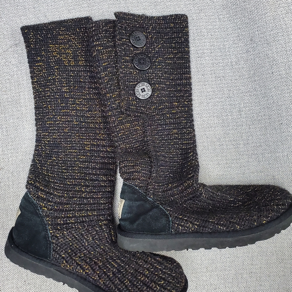 UGG Black and Gold Knit Boots Size 8 Womens